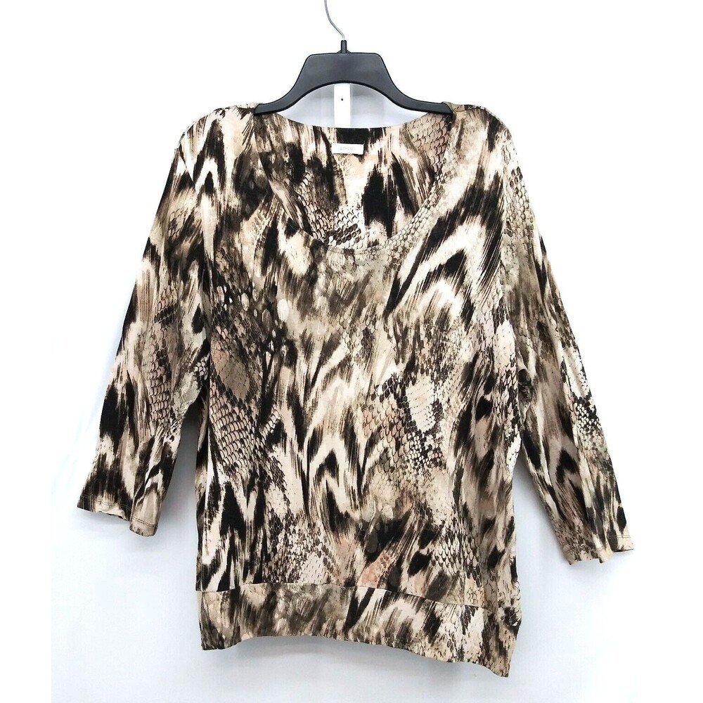 Chicos Shirt Womens Size 3 Brown Animal Print Pullover Blouse Top